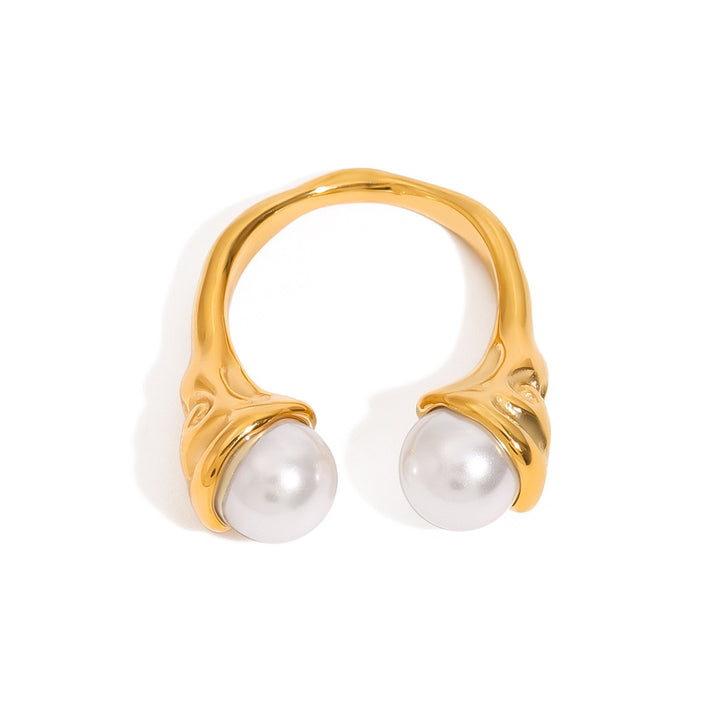 Pearl Inlaid Open Ring – 18K Gold Plated Exquisite Design | Argesteel