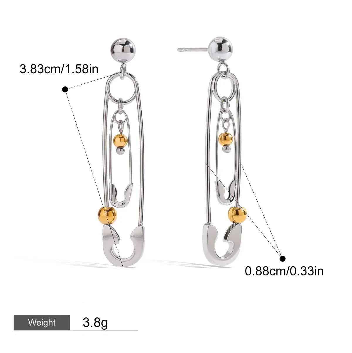 Pin Bead Earrings – 18K Gold & Silver Colorblock Unique Trendy Design