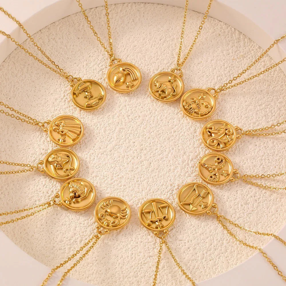 Celestia 18K Gold Zodiac Pendant Necklace - Elegant Constellation Jewelry - Argesteel