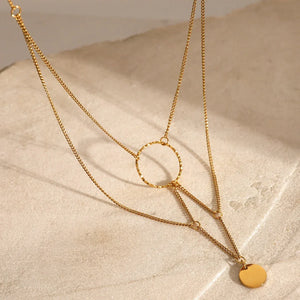Soléa Luxe – 18K Gold Multi-Layer Round Pendant Necklace