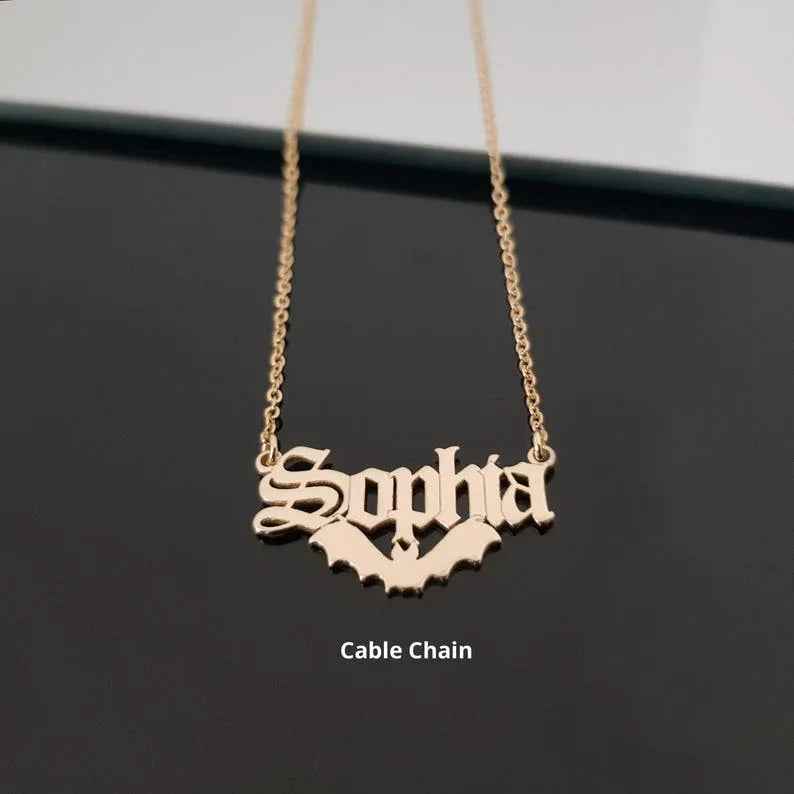 Night Wing Customizable Bat Necklace – S925 Silver with Personalized Name
