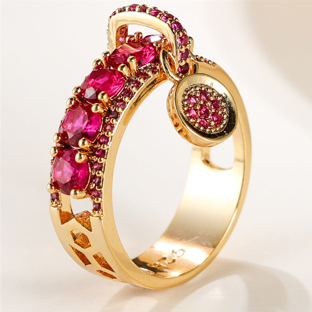 Detail of Royal Charm Ring with vibrant gemstone drops in silver setting"