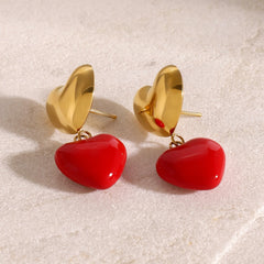 Romantic heart-shaped 18K gold drop earrings polished finish