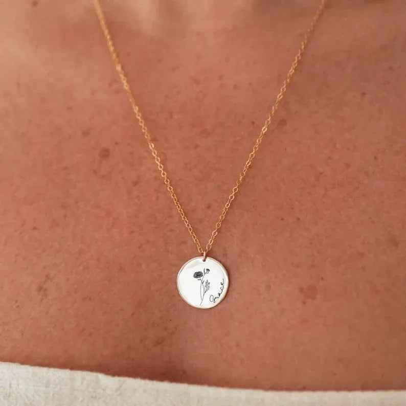Bloom & Name Customizable Silver Name Necklace - S925 Silver Birthday Flower
