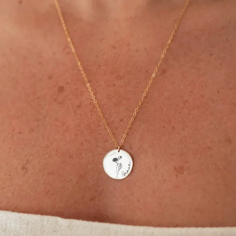 Bloom & Name Customizable Silver Name Necklace - S925 Silver Birthday Flower - Argesteel