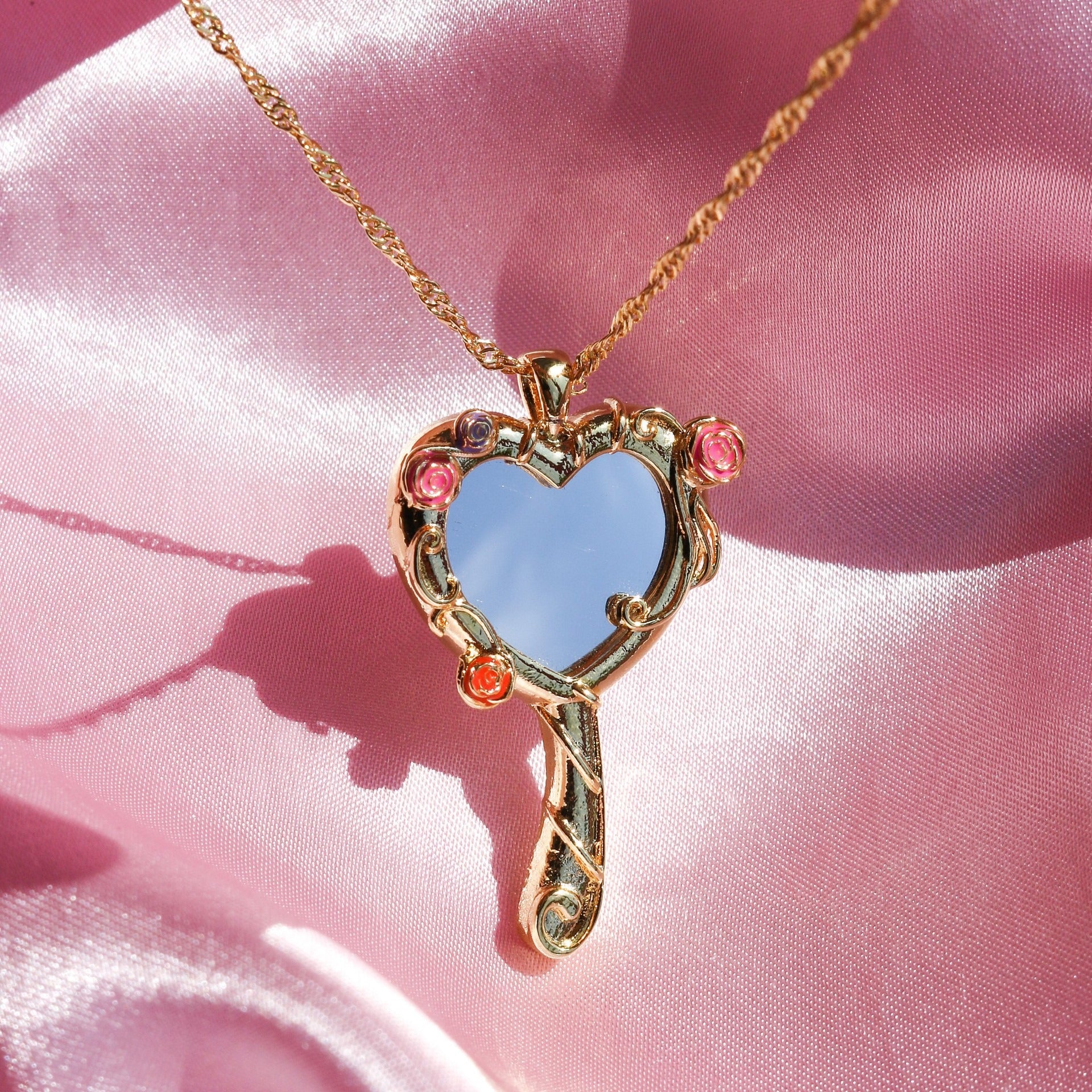 Dreamy princess-style Barbie Magic Mirror Necklace worn with casual outfi