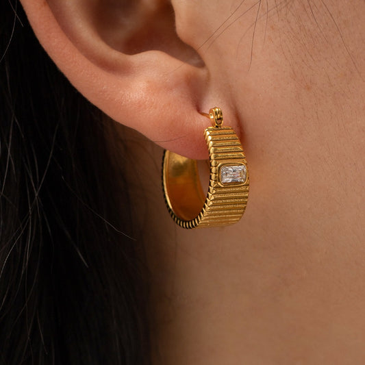 Square Gemstone Ribbed Earrings for Women - Argesteel
