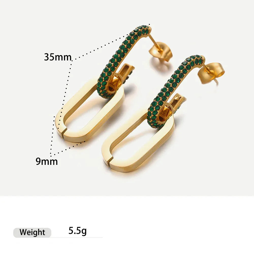 Exquisite Dazzling – 18K Gold Oval with U-Shaped Diamond Earrings