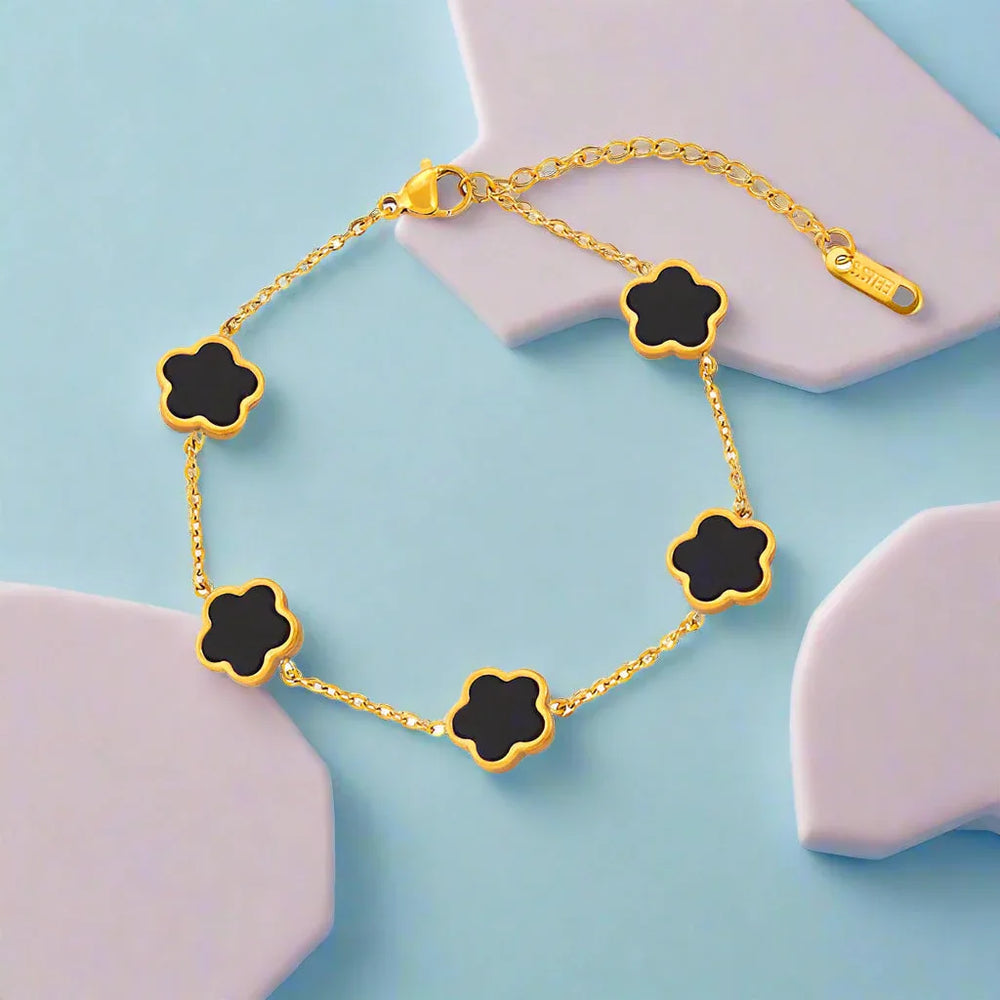 Blooming Elegance 18K Gold Flower Bracelet with Gemstone Accents - Argesteel