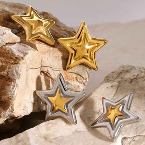 Nova Star Earrings - Trendy 18K Gold Textured Five-Pointed Design