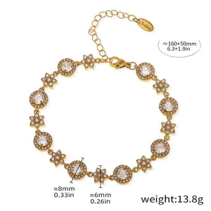 Six-Leaf Flower Bracelet – 18K Gold Circle Design with Zircon Accents