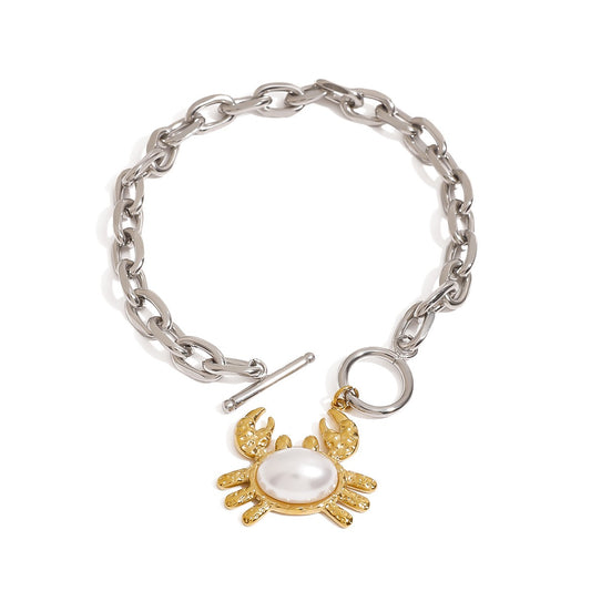 Crab Pearl Set Earrings Necklace Bracelet – 18K Gold Plated Marine | Argesteel