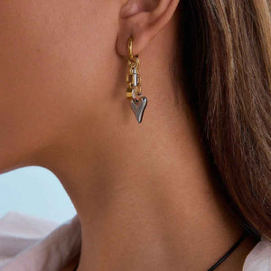 Heart & Lock Chain Earrings – 18K Gold Trendy Mixed-Metal Design