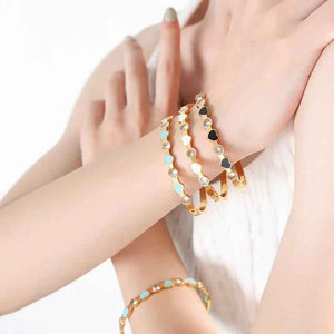 Heartbeat Shine 18K Gold Heart Bracelet with Zircon Design Open Bracelet