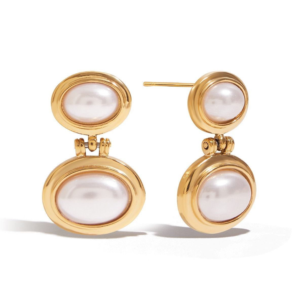Elegant gold and pearl oval earrings for women