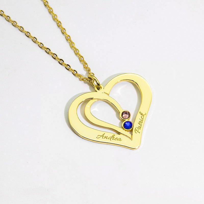 Silver hollow heart pendant necklace with customizable name engraving