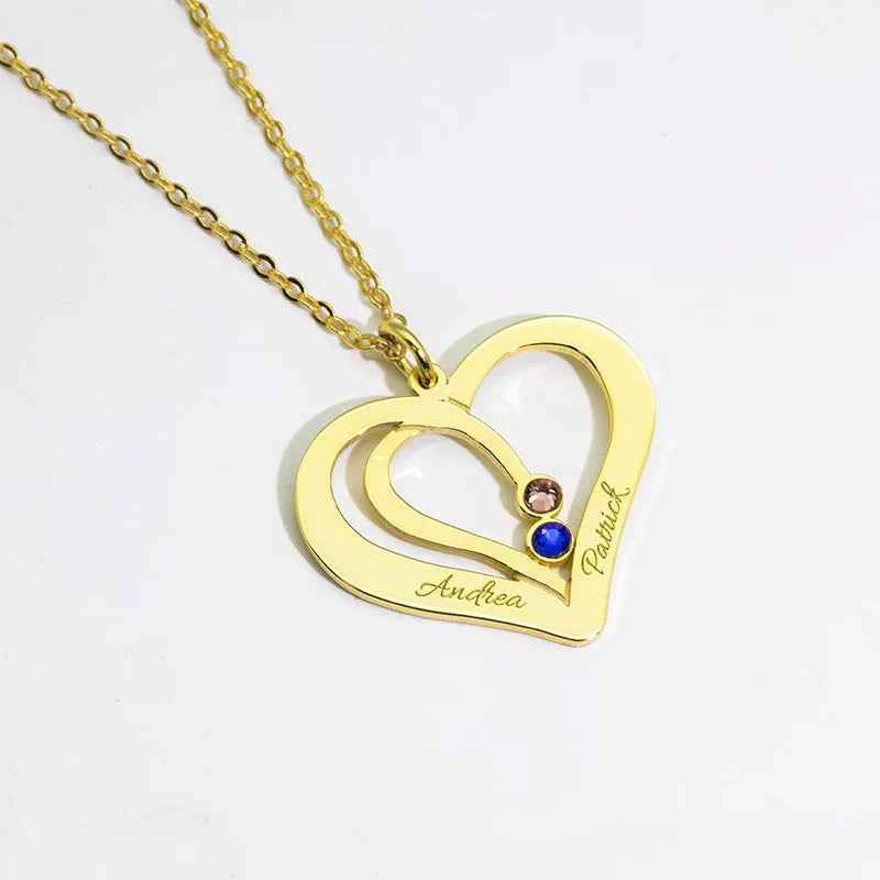 Everlove Customizable Silver Heart Necklace - Hollow Heart Design with Personalized Name