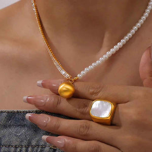 Lume Harmony 18K Gold Gemstone Pendant Necklace with Square Gemstone, Pearl & Sphere