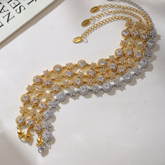 Six-leaf flower and circle bracelet in 18K gold