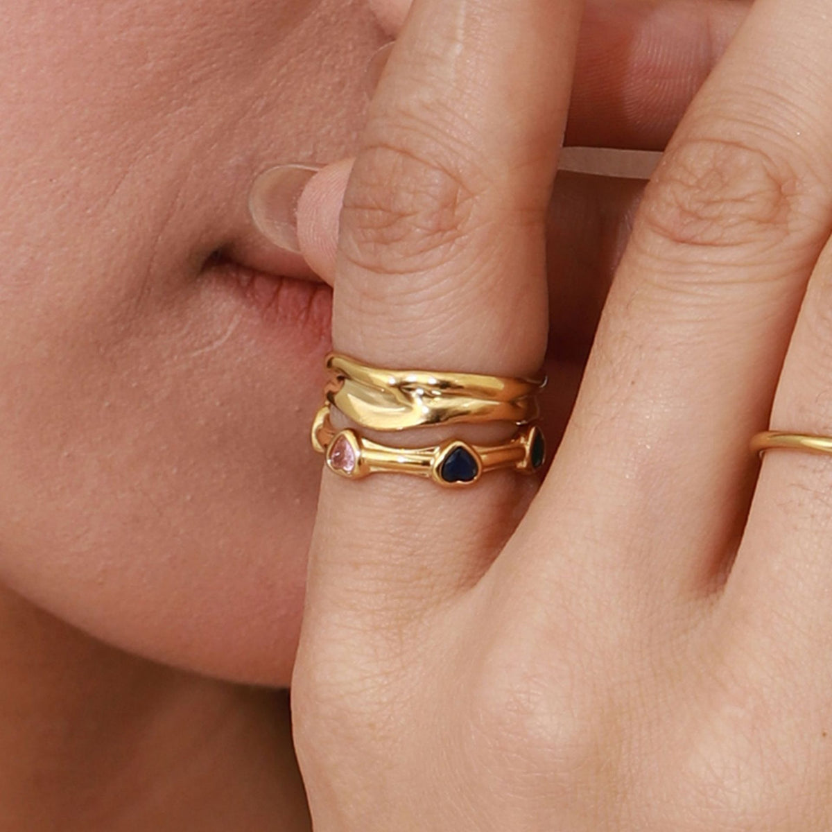 Heart Gemstone Open Ring – 18K Gold Plated Exquisite Design | Argesteel