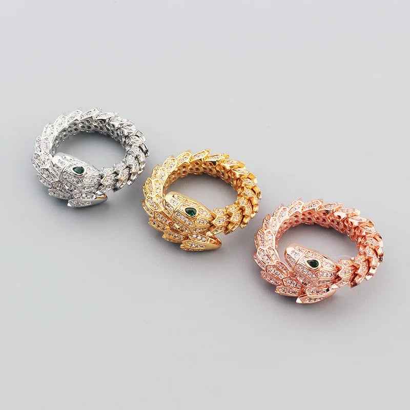Serpent Luxe 18K Gold Snake Ring - Gemstone Inlaid Open Design