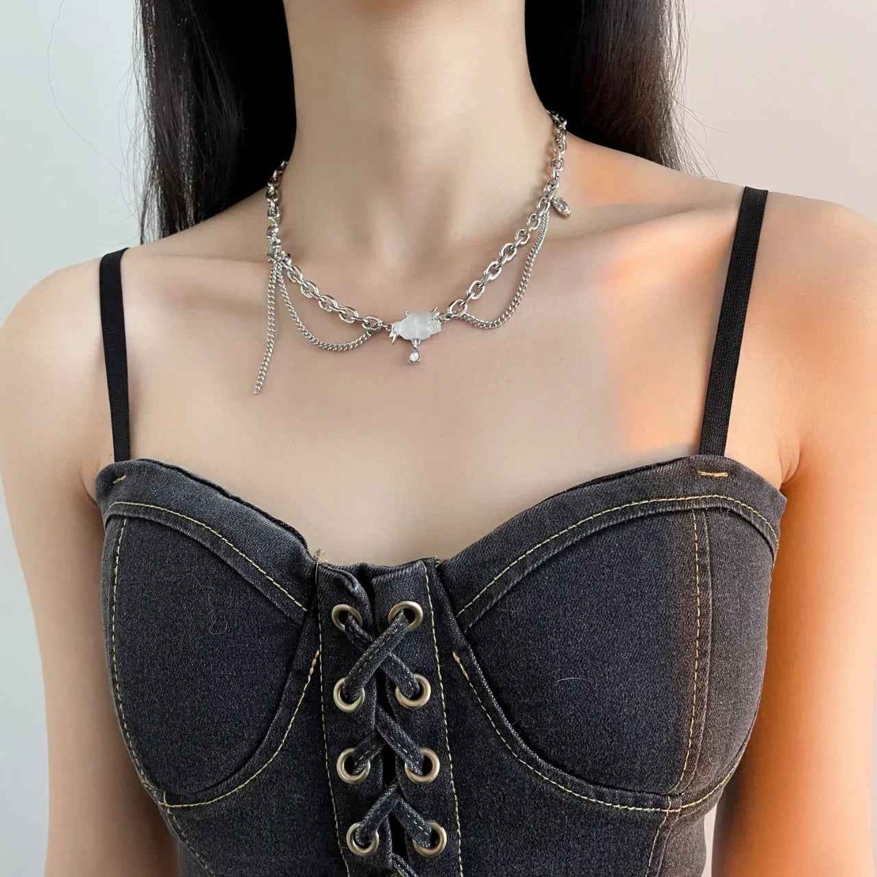 Celestia Cloud Pendant Necklace - Moonstone Tassel in Durable Titanium Steel