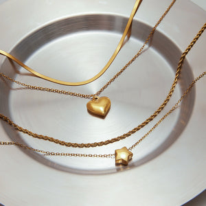 Double Chain Heart Star Necklace – 18K Gold Plated Simple | Argesteel