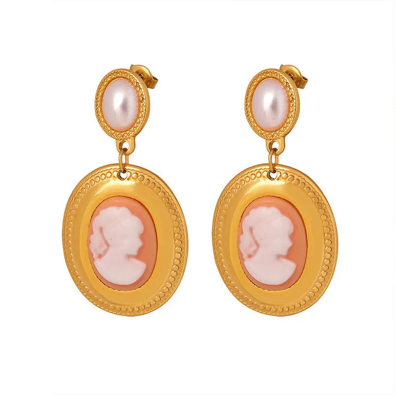 Vintage Gem & Pearl Set – 18K Gold Retro Fashion Earrings