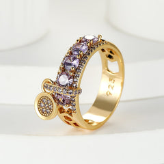 Royal Charm Ring – 925 Silver Gold-Plated with Dangling Moissanite Gemstones