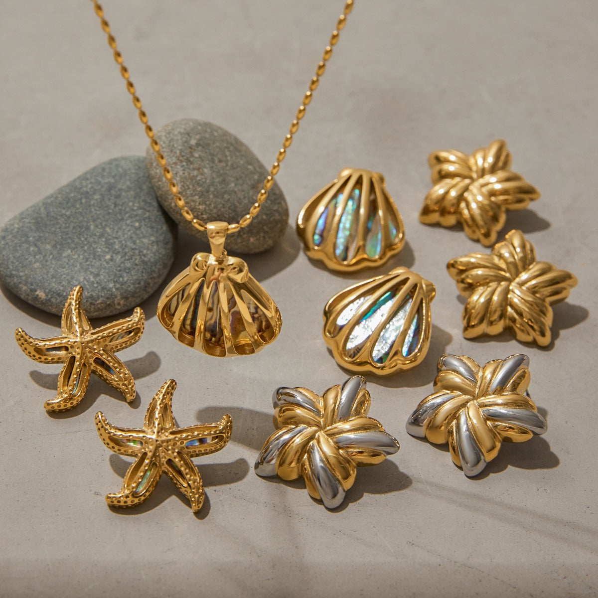 18K Gold Star & Shell Jewelry Set - Argesteel