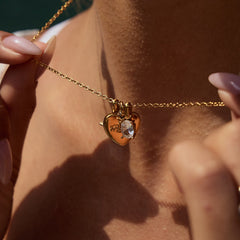 18K gold MOM heart pendant necklace with gemstone accent