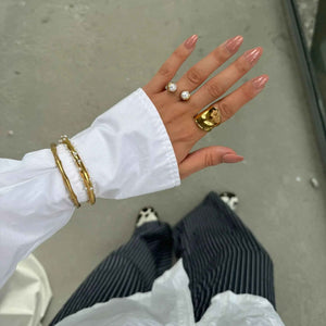 Open Pearl Ring - Elegant 18K Gold Inlaid Modern Minimalist Design