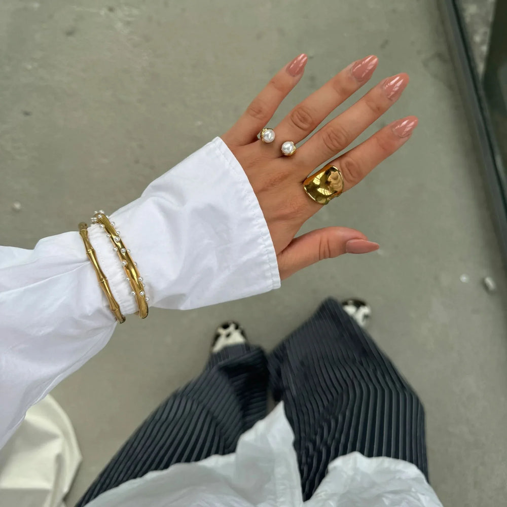 18K gold pearl inlaid open ring for women