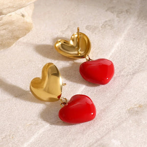 Golden Heart – 18K Gold Pendant Earrings in Romantic Heart Shape