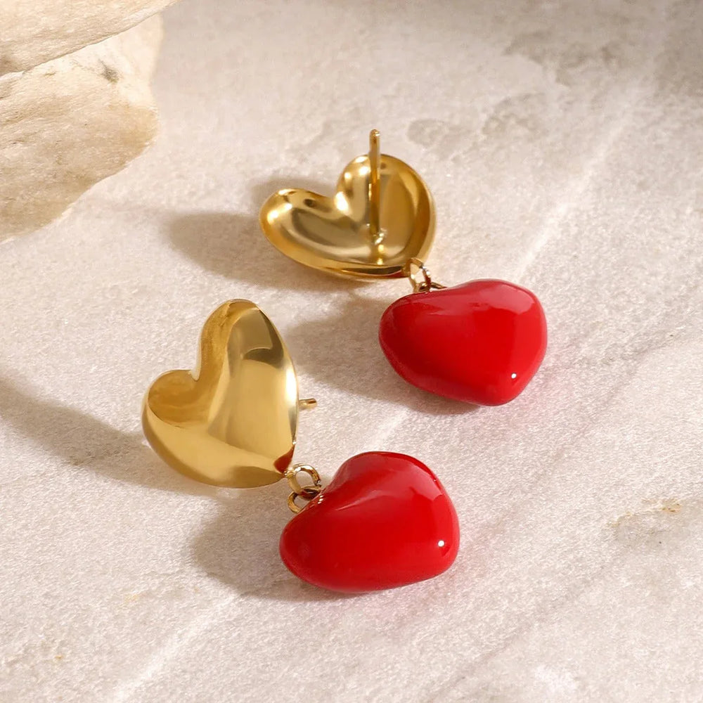 Golden Heart – 18K Gold Pendant Earrings in Romantic Heart Shape