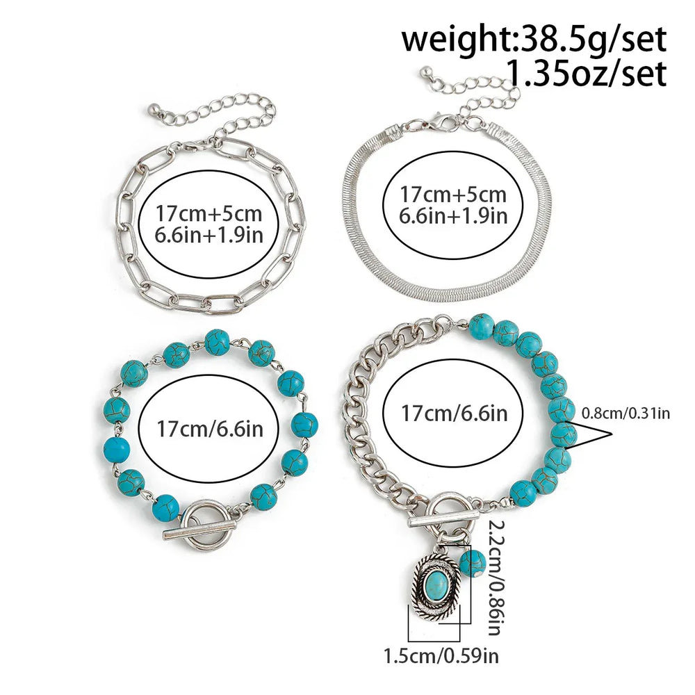 Cactus Tag Bracelet Set – S925 Silver with Imitation Turquoise Design - Argesteel