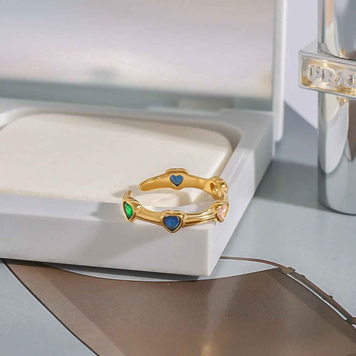 Heart Gemstone Open Ring – 18K Gold Romantic Adjustable Elegant Design