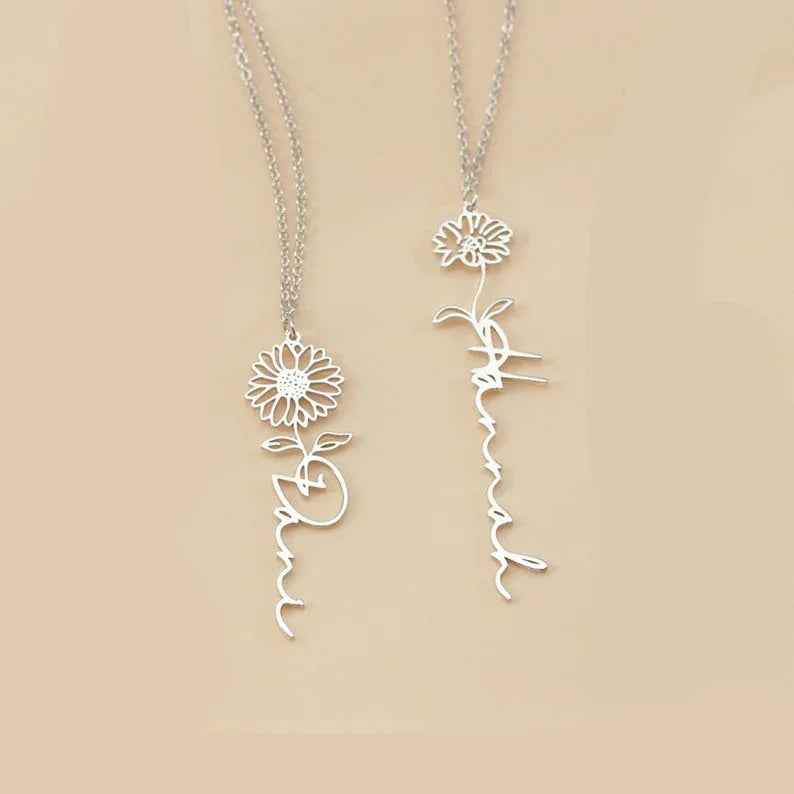 Eternal Bloom – S925 Silver Birthday Flower Customizable Name Necklace
