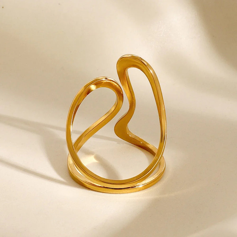 Bold Contour Gold Contour Ring – 18K Gold Trendy Unique Line Design - Argesteel
