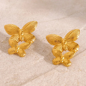 Papillon Luxe – 18K Gold Butterfly Textured Statement Earrings