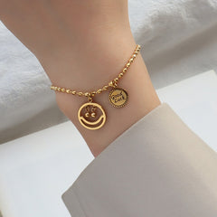 Lucky Vibes Bracelet – 18K Gold Smiley Face and GOOD LUCK Engraving