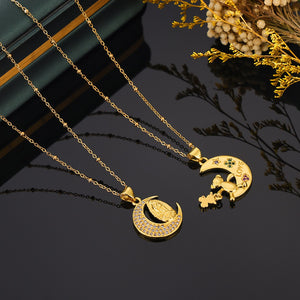Crescent Moon Diamond Necklace – 18K Gold Plated Light Luxury | Argesteel