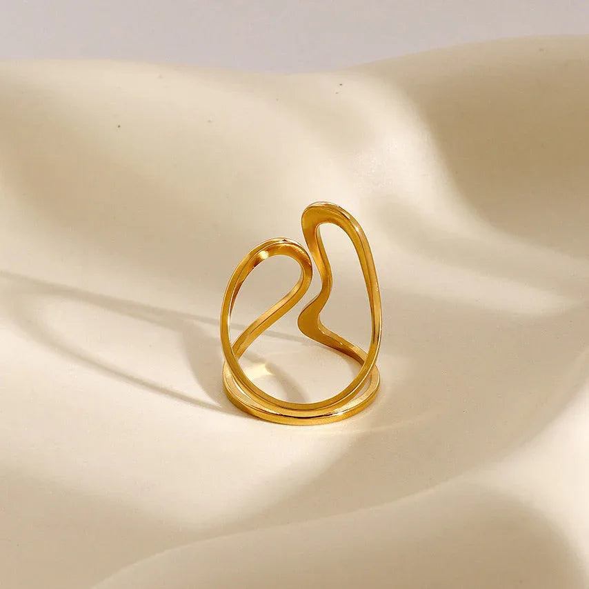 Bold Contour Gold Contour Ring – 18K Gold Trendy Unique Line Design - Argesteel