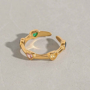 Heart Gemstone Open Ring – 18K Gold Romantic Adjustable Elegant Design