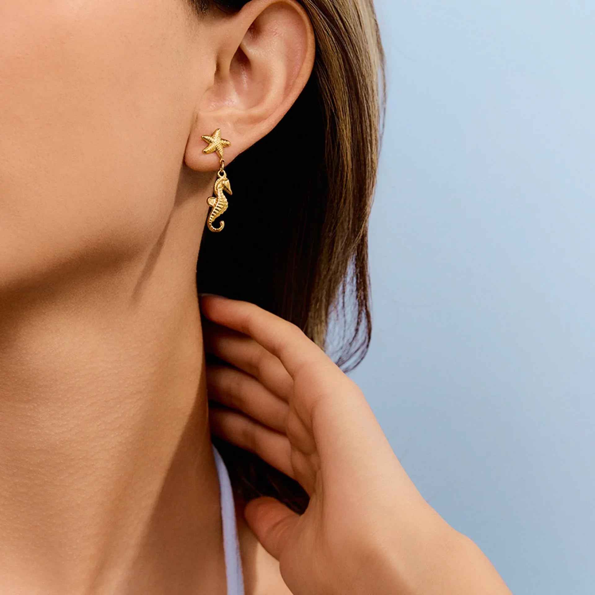 Seahorse Starfish Earrings - Trendy 18K Gold Marine-Inspired Design