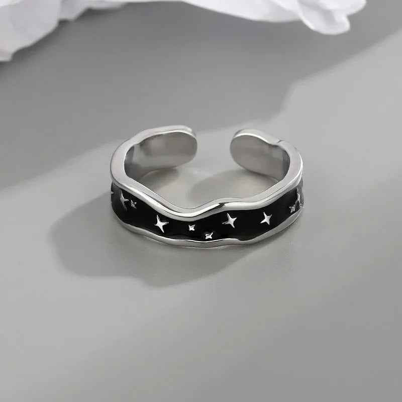 Stellar Wave – Fashionable Wave Line with Star Design Open Ring