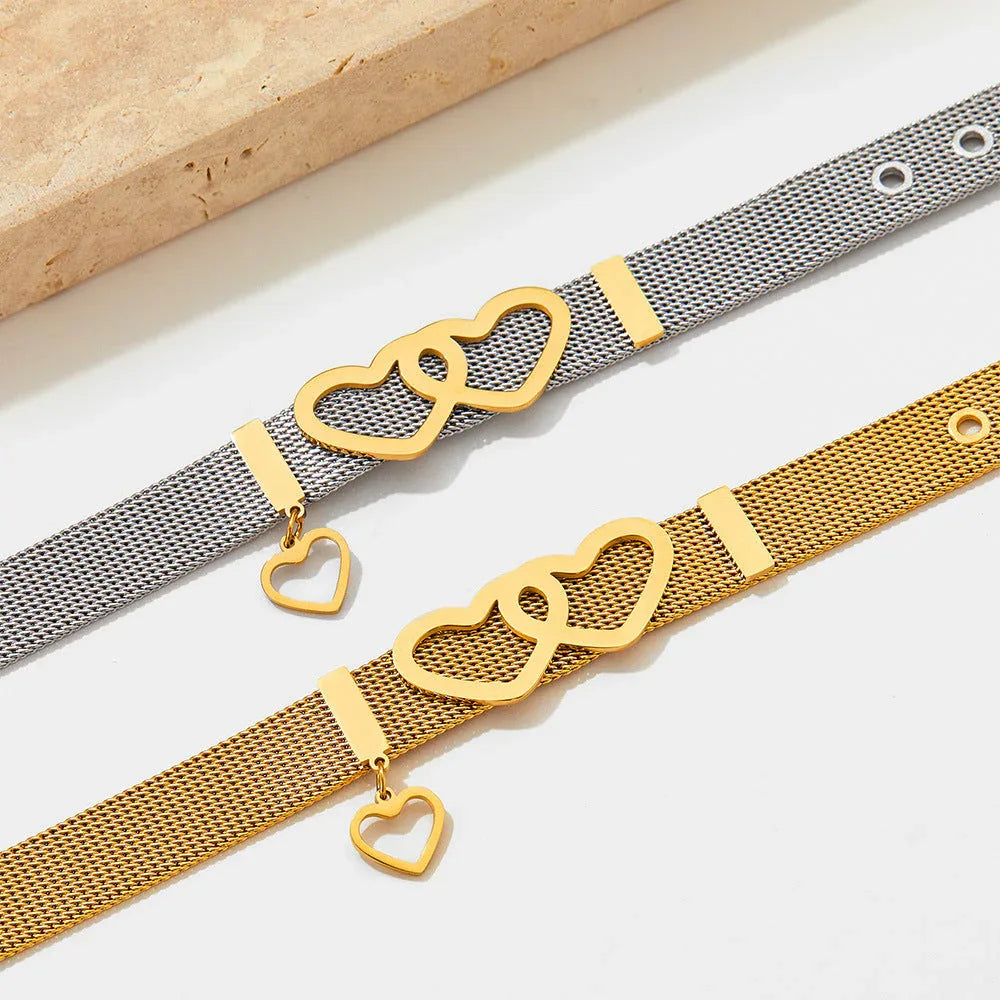 Eternal Bond – 18K Gold Love Bracelet with Strap-Inspired Heart Design
