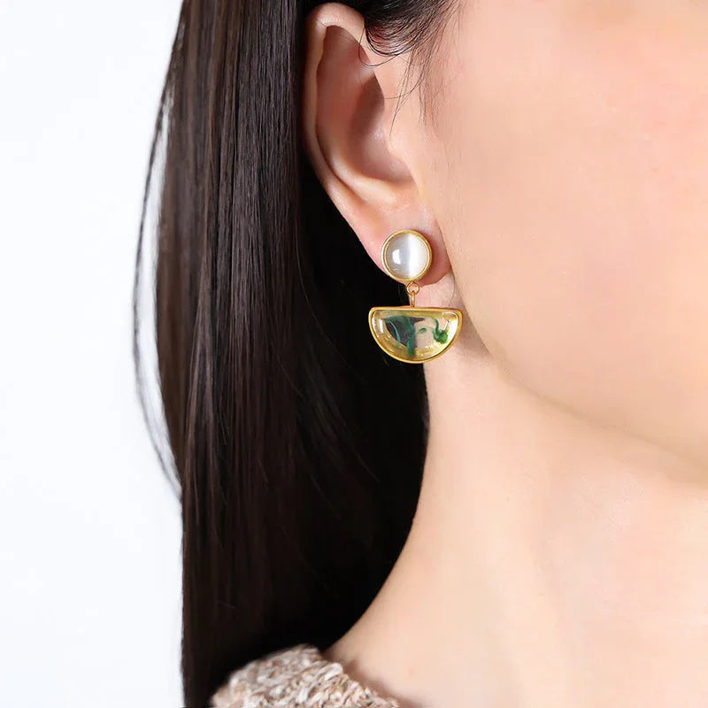 Noble Fashion – 18K Gold Inlaid Gemstone Versatile Earrings