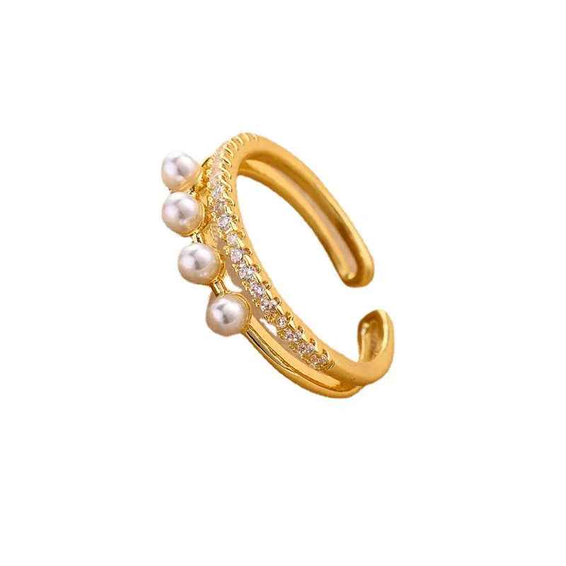 Ethereal Glow Ring – 18K Gold Inlaid Zircon and Crystal Jade Open Ring