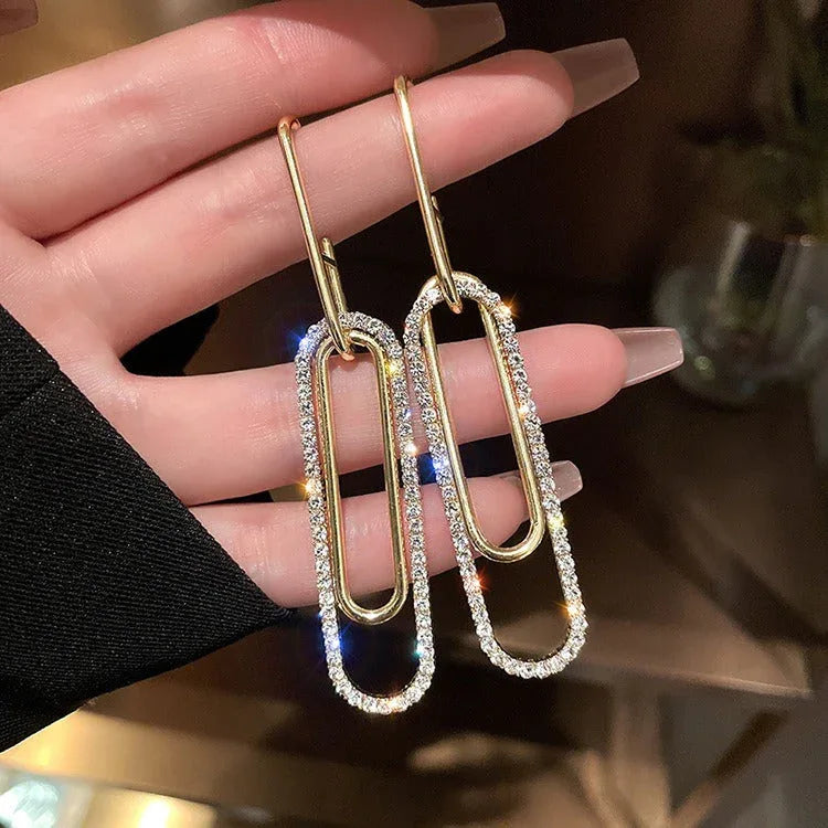 City Clip – 18K Gold Diamond Paper Clip Earrings - Argesteel